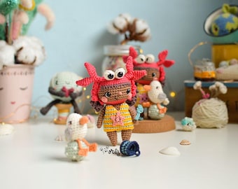 Patrón Español/INGLÉS para tejer a Valentina la niña cangrejo amigurumi |muñeco amigurumi |muñeca amigurumi|patrón apto para principiantes