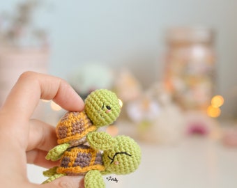 Patroon in het Spaans/Engels om mini amigurumi zeeschildpadden te maken | amigurumi schildpad | mini amigurumis | Beginnersniveau
