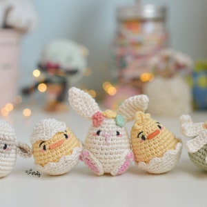 SPANISH/ENGLISH knitting pattern or guide Easter eggs, amigurumi egg, chick egg, sheep egg, flower egg, rabbit egg, Easter patterns