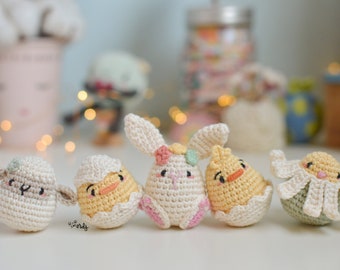 SPANISH/ENGLISH knitting pattern or guide Easter eggs, amigurumi egg, chick egg, sheep egg, flower egg, rabbit egg, Easter patterns