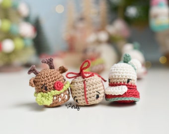 Combo of 3 SPANISH/ENGLISH patterns Mini Mama Noel, Mini gift and Mini Rudolf, mini Christmas amigurumis, knitting guide for beginners