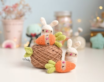 Combo 2 patterns SPANISH/ENGLISH mini rabbit and carrot, pdf pattern, mini amigurumi, amigurumi pattern, pattern for beginners, easter patterns