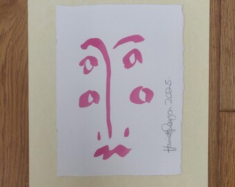 Small ink painting by artist Harriet Pearson. Minimal line drawing style. Original.