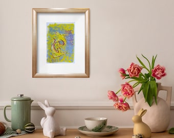 Dos focas, pintura al gouache amarillo de Harriet Pearson