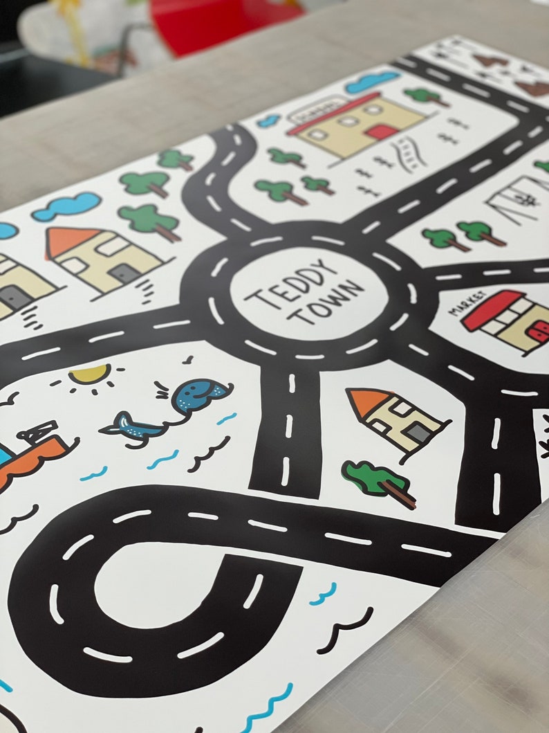 Personalized Car Play Mat for toddlers / Road Adventure Mat / Unique name illustration, ideal gift for birthdays. image 9