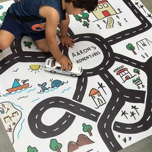 Personalized Car Play Mat for toddlers / Road Adventure Mat / Unique name illustration, ideal gift for birthdays. image 4
