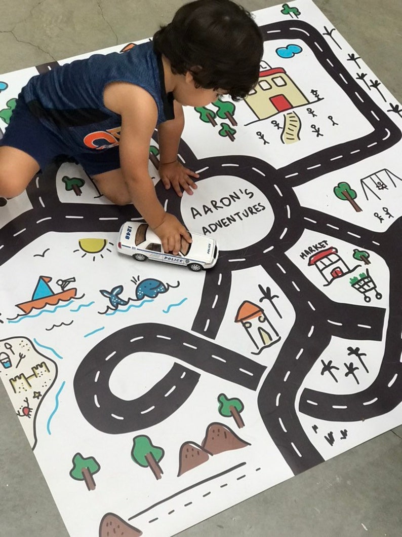 Personalized Car Play Mat for toddlers / Road Adventure Mat / Unique name illustration, ideal gift for birthdays. image 4