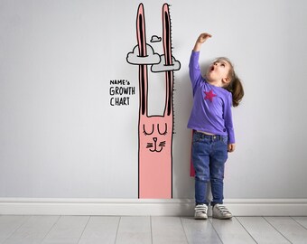 Personalized Bunny Growth Chart. Rabbit Height Chart For Kids. Self Adhesive Wall Decal Sticker. Unique toddler gift