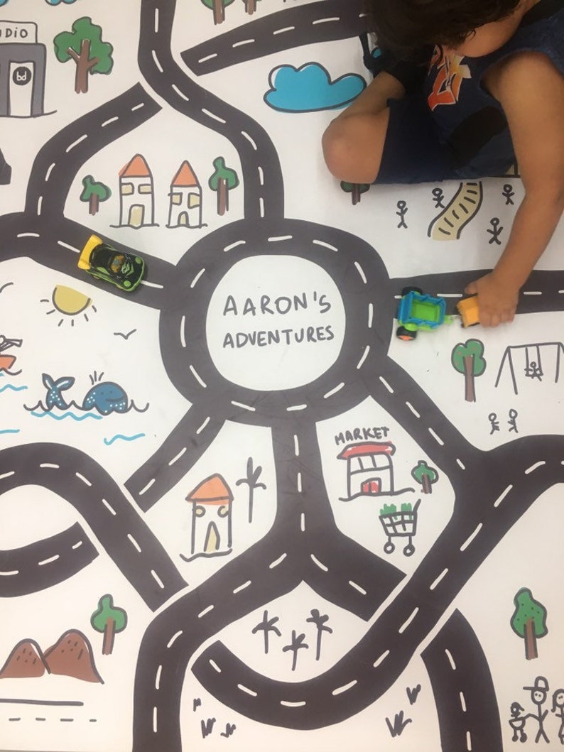 Personalized Car Play Mat for toddlers / Road Adventure Mat / Unique name illustration, ideal gift for birthdays. image 6