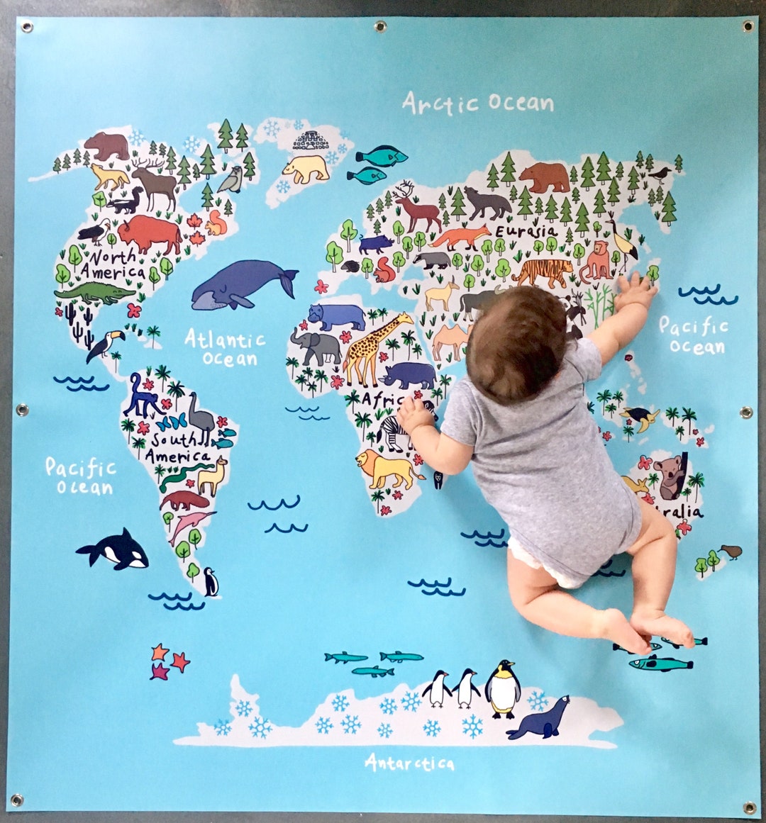 World Animal Map Play Mat. Kids Room Art, Animal Art, Nursery Wall Art ...