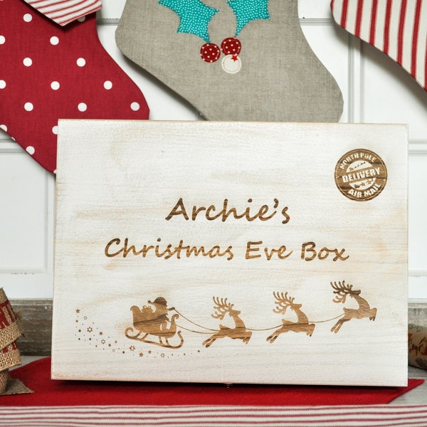 Heiligabend-Box - personalisierte Santa Schlitten & Reindeer Design /Pyjama Box/Memory Box/personalisierte Box/gravierte Xmas Box/Weihnachts-Eve-Box