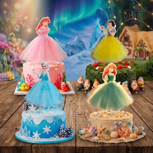 Adorno para tarta de cumpleaños de princesa, de cartón, para niños y niñas, vendedor en el Reino Unido, Frozen, Elsa, Blancanieves, Cenicienta, Anna, Sofía, Ariel.