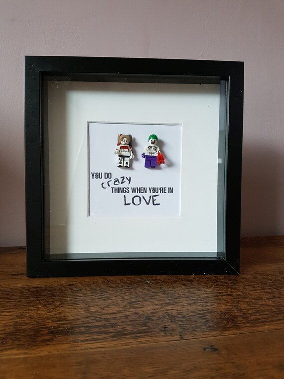 Super Villan Joker Harley Quinn Squad Minifigure Gift Geek Love Shadow Box Frame Lego Valentines Engagement Anniversary