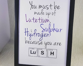 Science//Print//Chemistry inspired//Chemical Elements//Pereodic table//Personalise//Lush//Flourine//Iodine/Neon//Anniversary//Gift//A4 Print