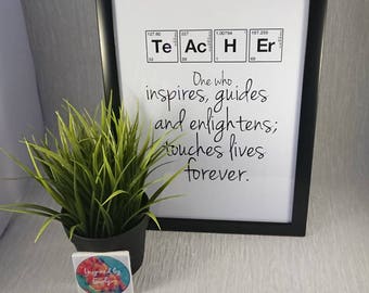 Science//Print//Teacher//Chemistry inspired//Chemical Elements//Pereodic table//Personalise//Thank You//End of School/Back To SchoolA4 Print