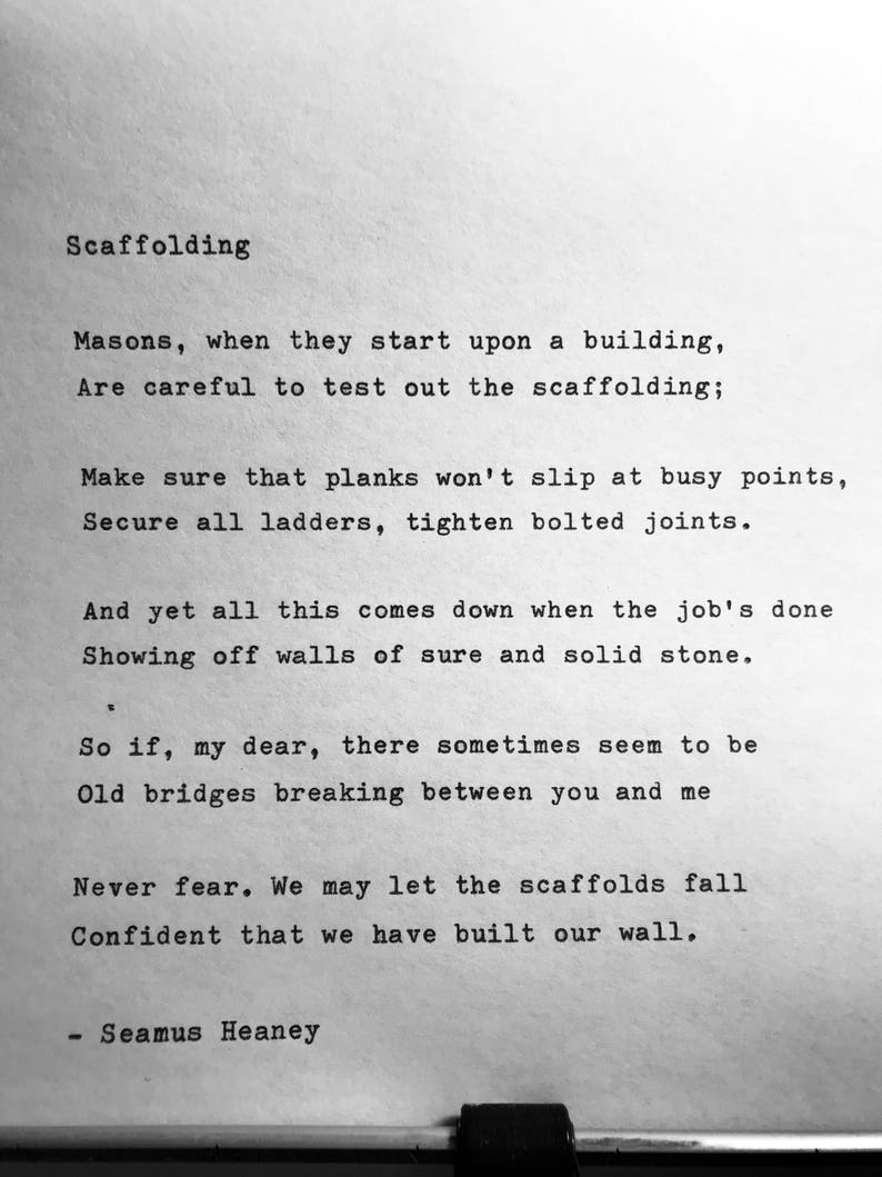 Seamus Heaney SCAFFOLDING hand typed poem vintage
