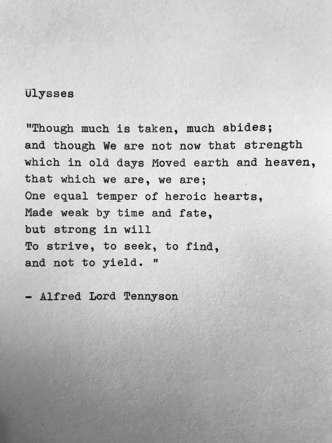 Alfred Lord Tennyson ULYSSES Hand Typed Poem Vintage Typewriter Quote