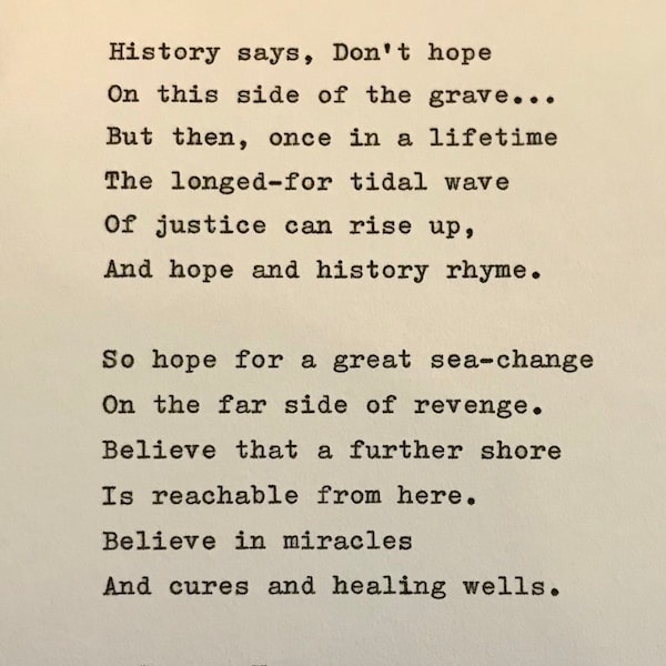 Seamus Heaney The Cure at Troy hand typed poem vintage typewriter quote lyric poetry