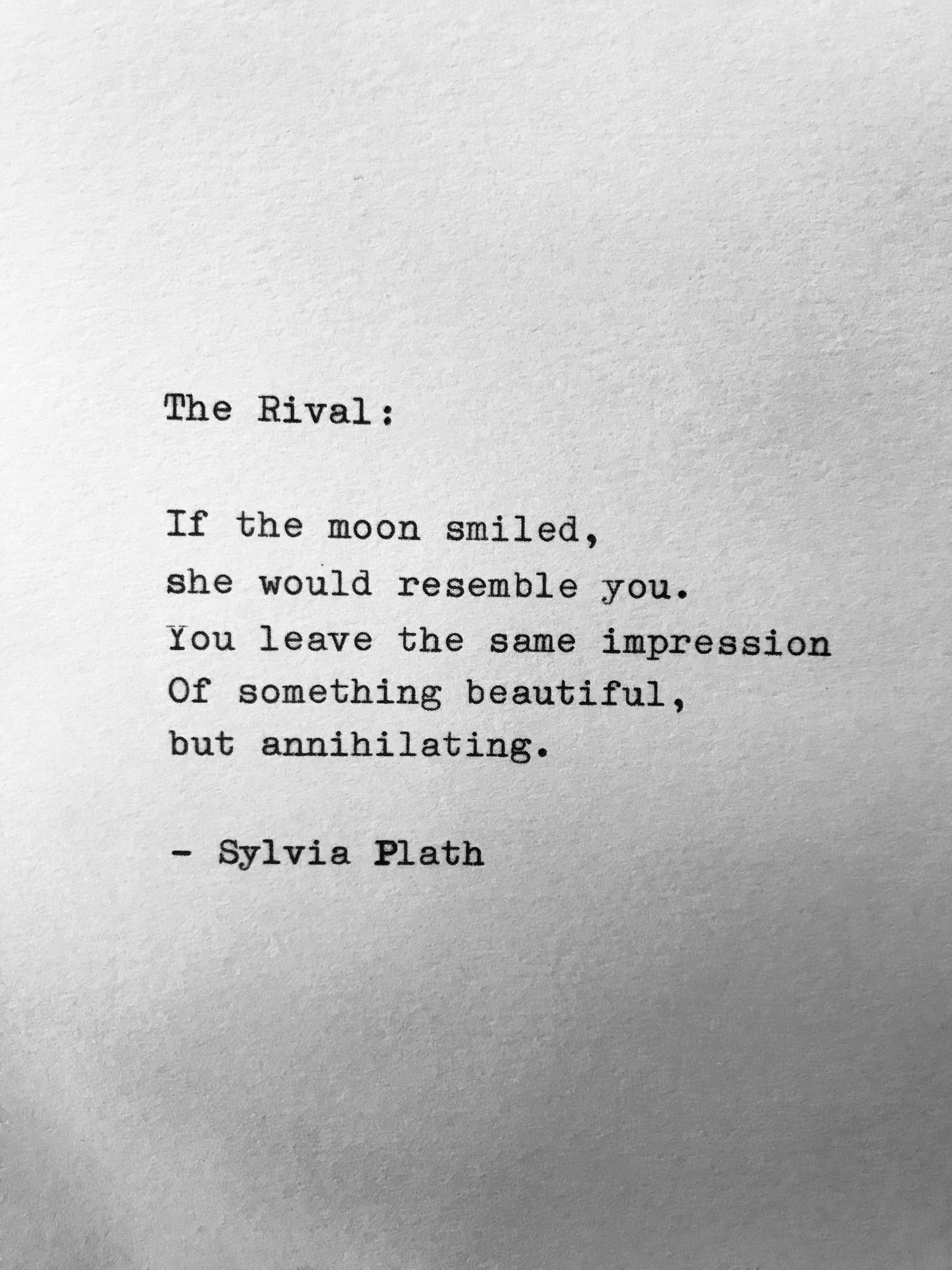 Sylvia Plath The Rival Hand Typed Poem Vintage Etsy