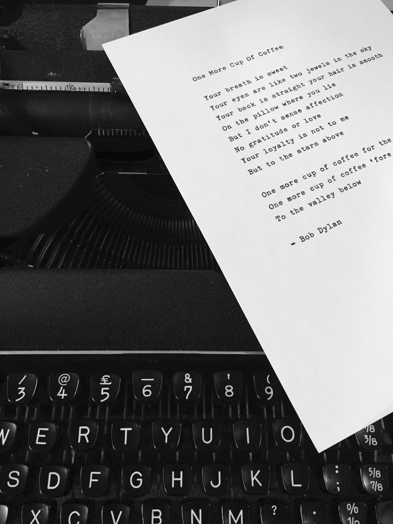 Bob Dylan One More Cup Of Coffee hand typed lyrics vintage Etsy