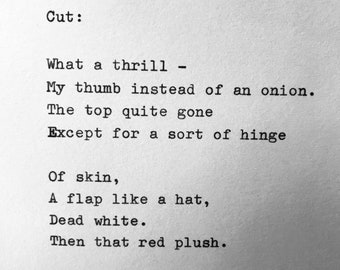 Sylvia Plath ' CUT ' hand typed poem vintage typewriter quote lyric poetry
