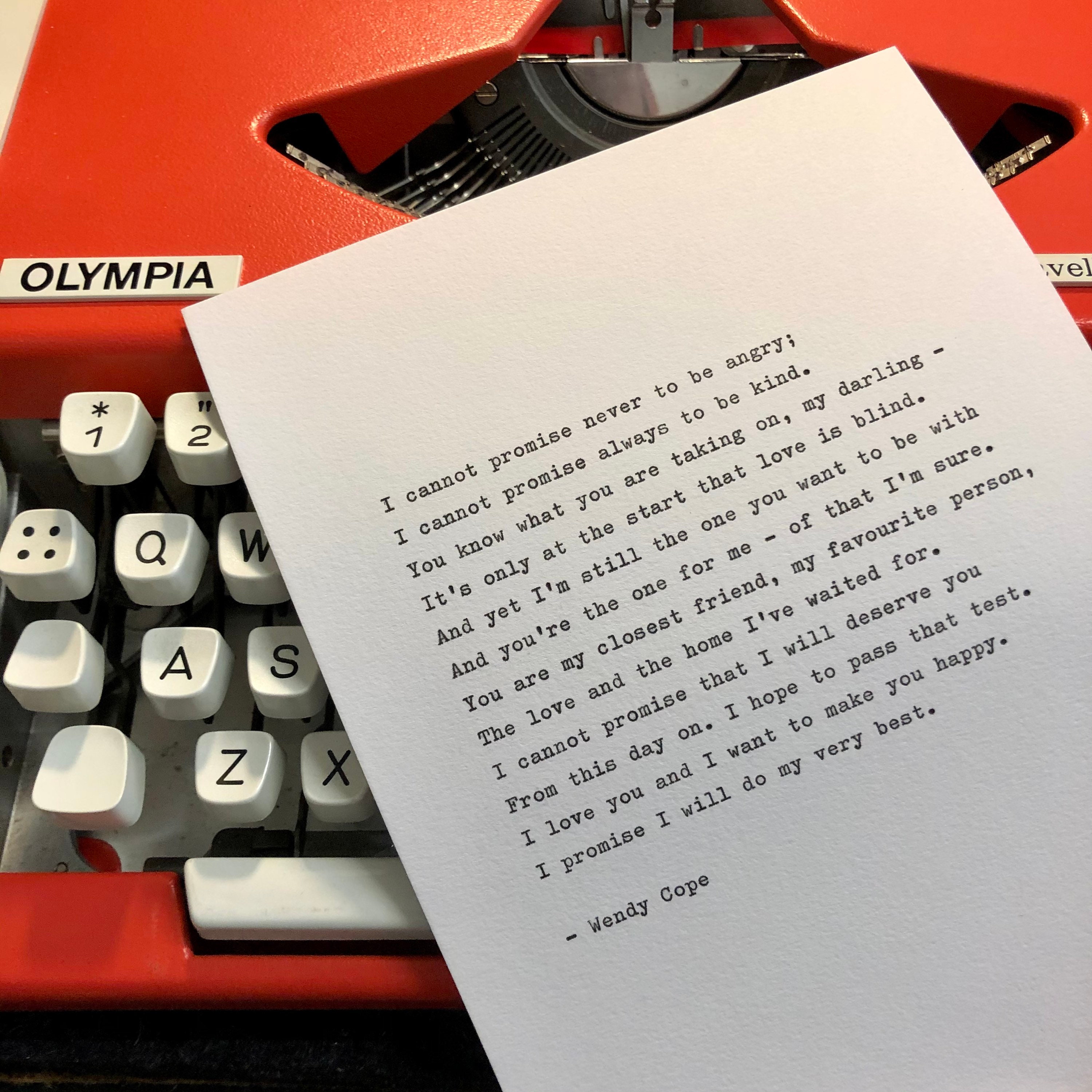 Wendy Cope A VOW Hand Typed Love Poem Typewriter Quote | Etsy UK