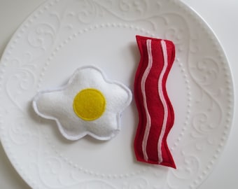 Catnip Bacon & Egg Cat Toy Set: Handmade Felt, Organic Catnip