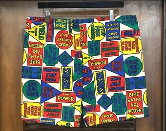 Vintage Men's 1960's Pop Art Sign Print Shorts, 1960's Shorts, Vintage Shorts, Vintage Clothing, Hippie Shorts, Mod Shorts, W33