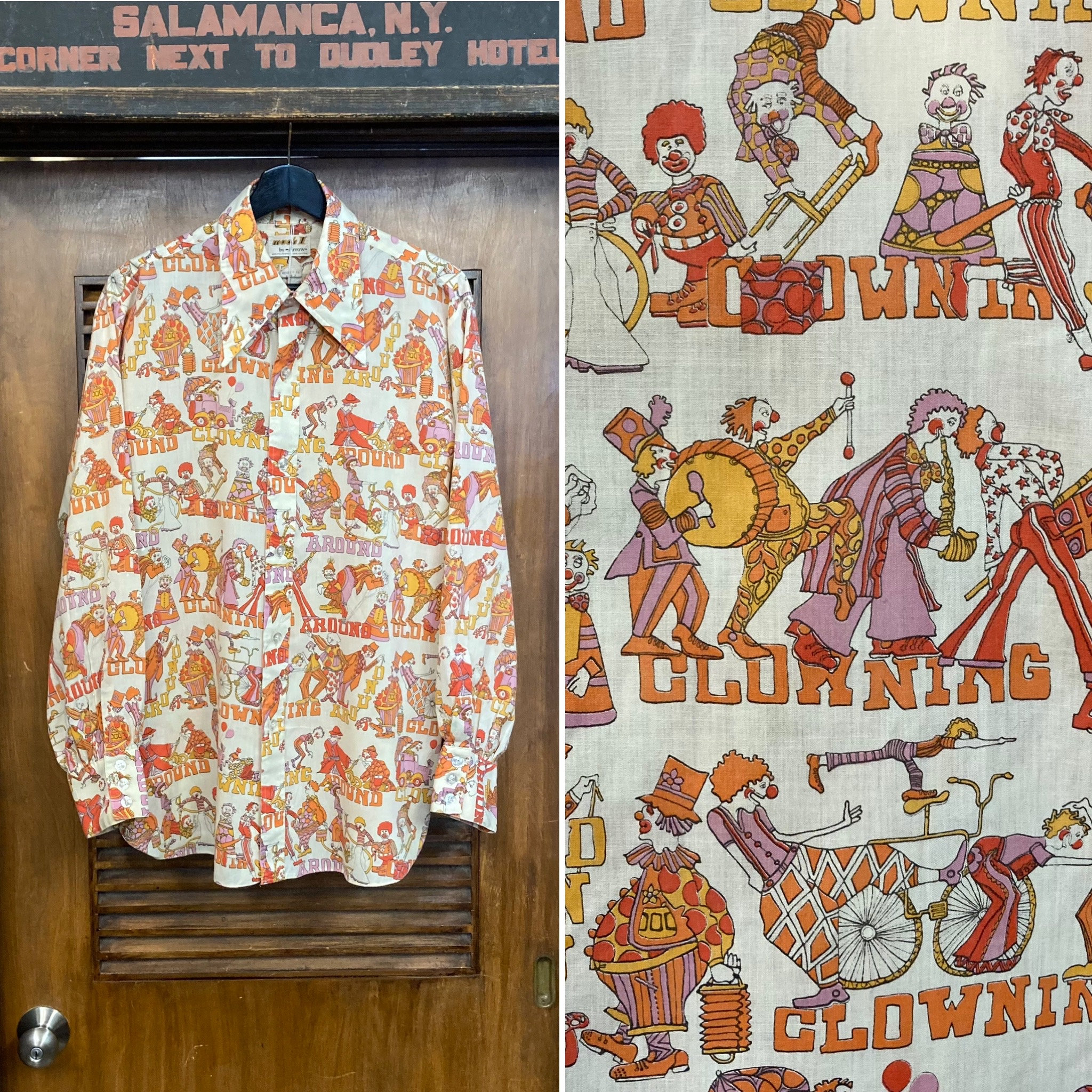 Vintage 1970's “clowning Around” Pop Art Clown Print Mod Shirt