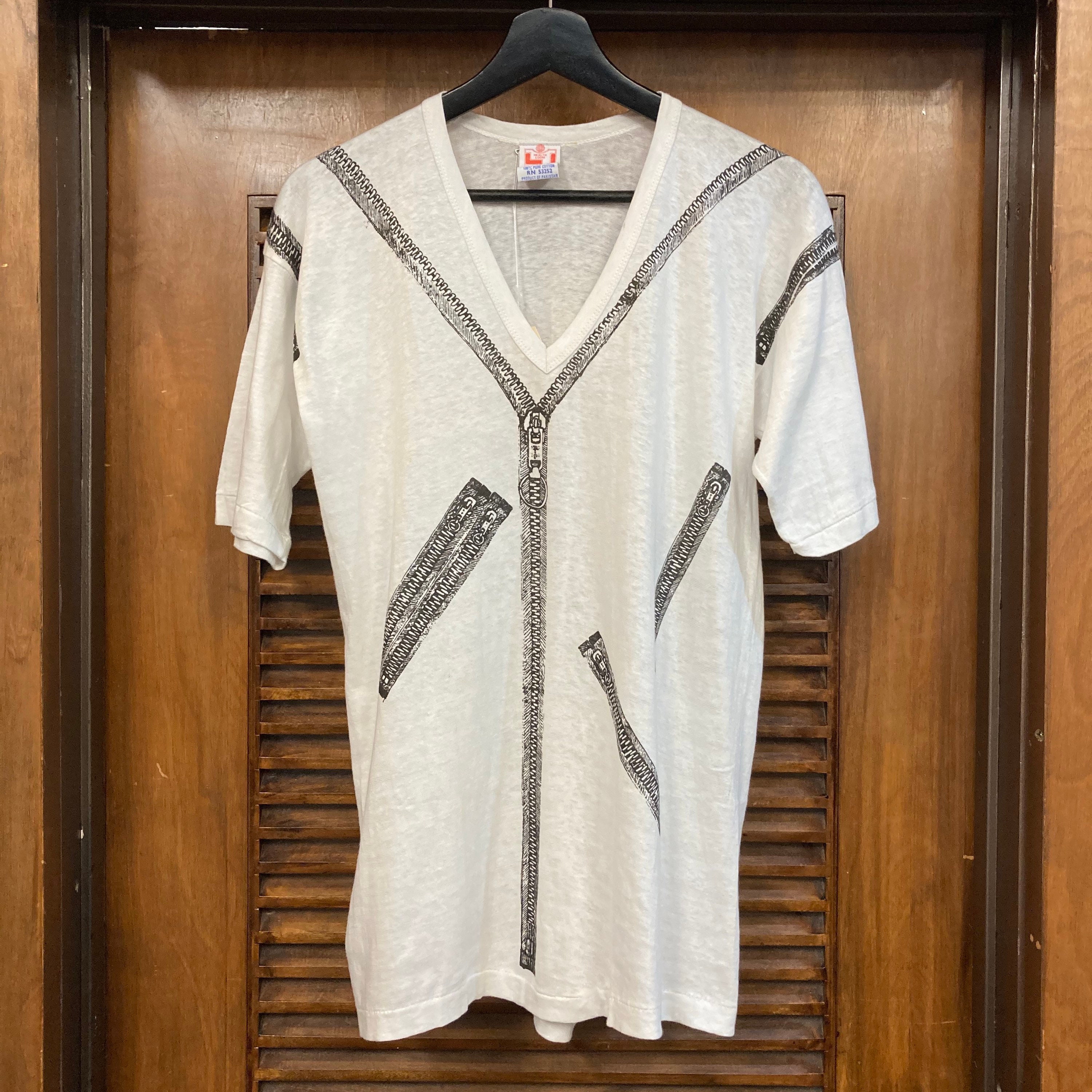 Vintage 1980's Punk Rock Zipper Design V-neck Tee Shirt Vintage 1980's Punk Rock Zipper Design V-neck Tee Shirt