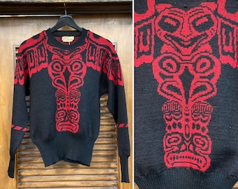 Vintage 1940’s “Jantzen” Totem Pole Design Wool Rockabilly Sweater, 40’s Pullover Sweater, Vintage Clothing