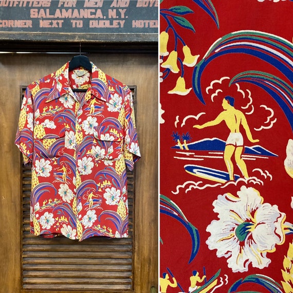 Vintage 1940's “pilgrim” Surf Natives Tiki Tropical Rayon