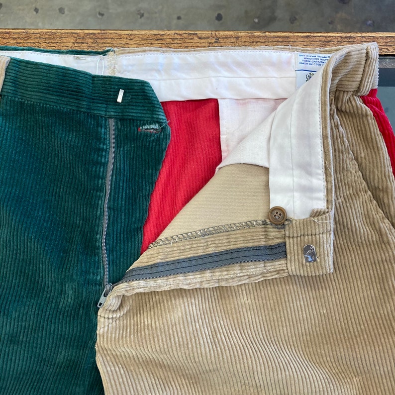 Vintage 1970s w39 Color Block Mod Corduroy Krazy Pants Trousers, 70s Vintage Clothing image 7