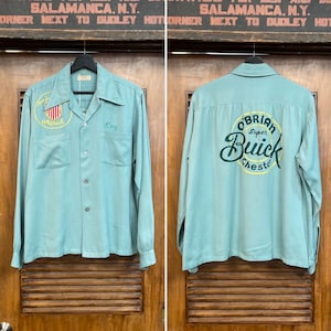 Vintage 1940’s “Arrow” Buick Car Club Dealership Bowling Shirt, Rayon, Rockabilly, Embroidery, Original, 40’s Vintage Clothing