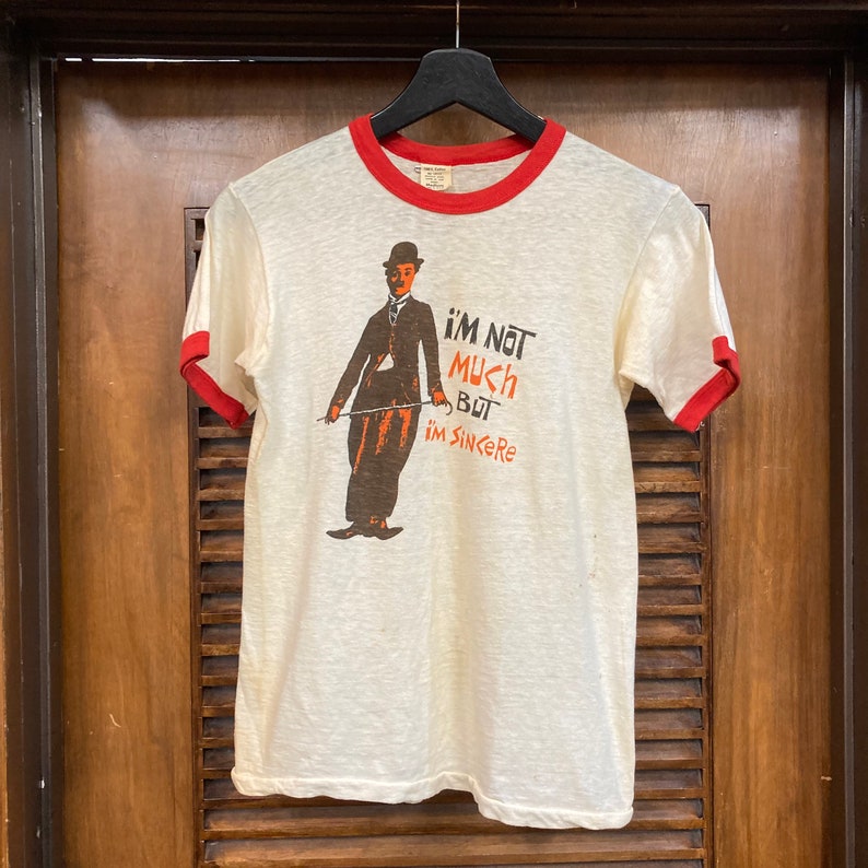 Vintage 1970s Charlie Chaplin Pop Art Silent Film Ringer T-Shirt, 70s Tee Shirt, Vintage Clothing image 2