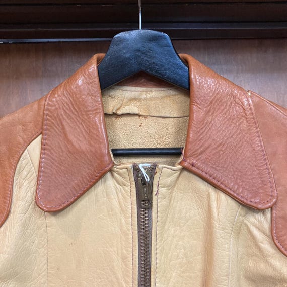 Vintage 1960’s Original “East West Musical Instruments” Camel Hippie Rocker Mod Leather Jacket, 1960’s Jacket, 1970’s Jacket View 4