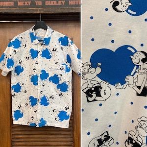 Vintage 1980’s Popeye x Olive Oyl New Wave Cartoon Cotton Shirt, 80’s Pop Art, Vintage Cartoon, Vintage Short Sleeve Shirt, Vintage Clothing