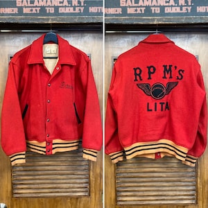 Vintage 1950’s “R.P.M.’s” Hot Rod Car Club Wool Rockabilly Jacket, Original, Appliqué, 50’s Vintage Clothing image 1