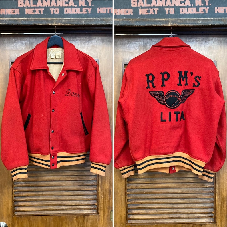 Vintage 1950’s “R.P.M.’s” Hot Rod Car Club Wool Rockabilly Jacket, Original, Appliqué, 50’s Vintage Clothing image 1
