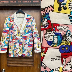 Vintage 1980’s Comic Book Pop Art Cartoon New Wave Blazer Jacket, 80’s Comix, Vintage Clothing
