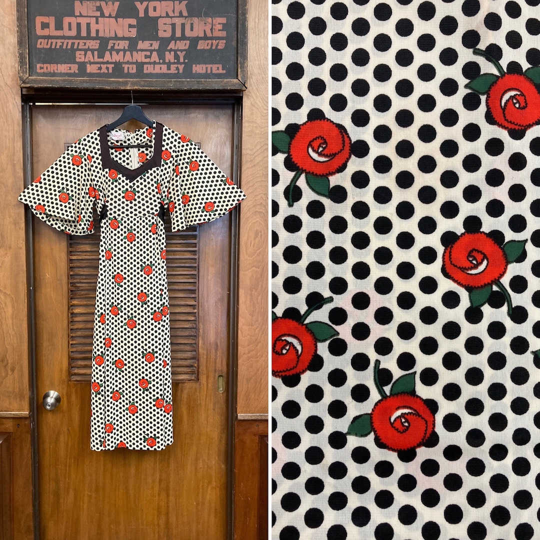 Vintage 1960’s Ossie Style Mod Glam Polka Dot Floral Dress, 1960’s ...