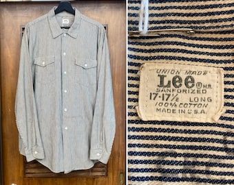 Camisa de trabajo Lee Hickory Stripe de algodón sanforizado, talla XL, estilo años 60. Talla vintage. Ideal para ferrocarriles y otras actividades laborales.