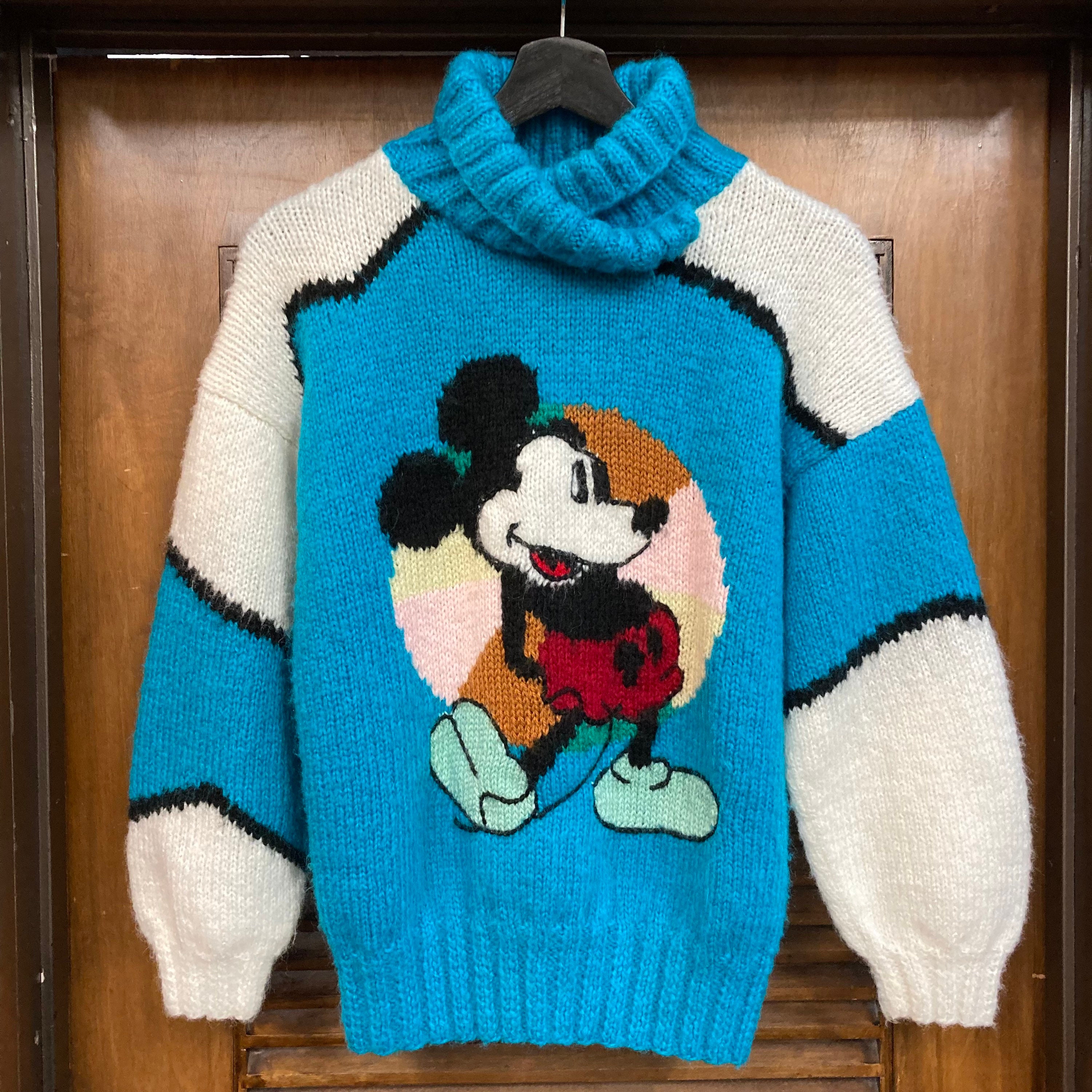 Vintage 1980s Hand Knit Mickey Mouse Disney New Wave Sweater, 80s