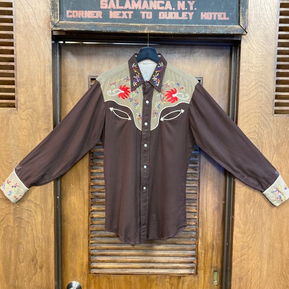Vintage 1950's Two-tone Embroidery Rayon Western Cowboy Rockabilly