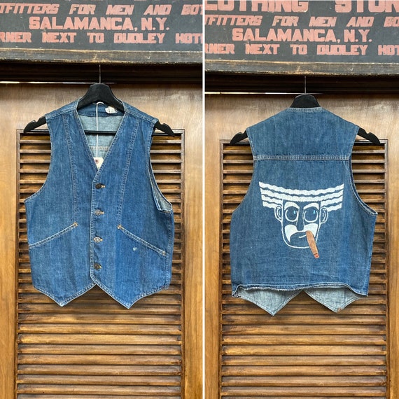 Vintage 1960’s Groucho Marx Painted Denim Vest, 60