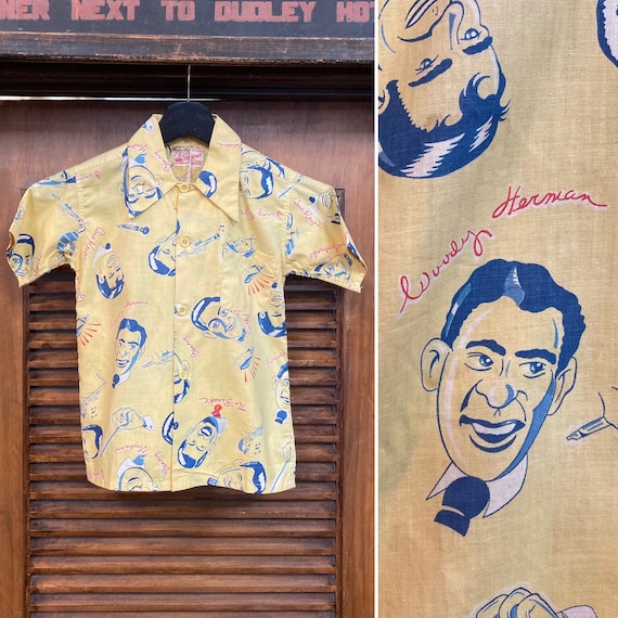 Vintage 1940’s -Deadstock- Big Band Jazz Musician Boys Youth Cotton Shirt, 40’s Loop Collar Shirt, Vintage Clothing