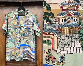 Late 40s / Early 50s Silk Japanese Edo Print Hookano Hawaiian