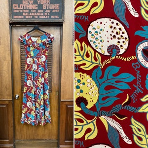 Vintage 1940’s Watumulls Breadfruit Atomic Tiki Rayon Holo Muu Hawaiian Dress, Tropical, Tiki, Vintage Hawaiian Dress, Tiki Dress, Rayon