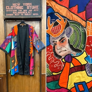 Vintage 1980’s Samurai Detail Multi Color Patchwork Coat, Vintage 1980’s Coat, Patchwork Jacket, Vintage Duster, Samurai Robe
