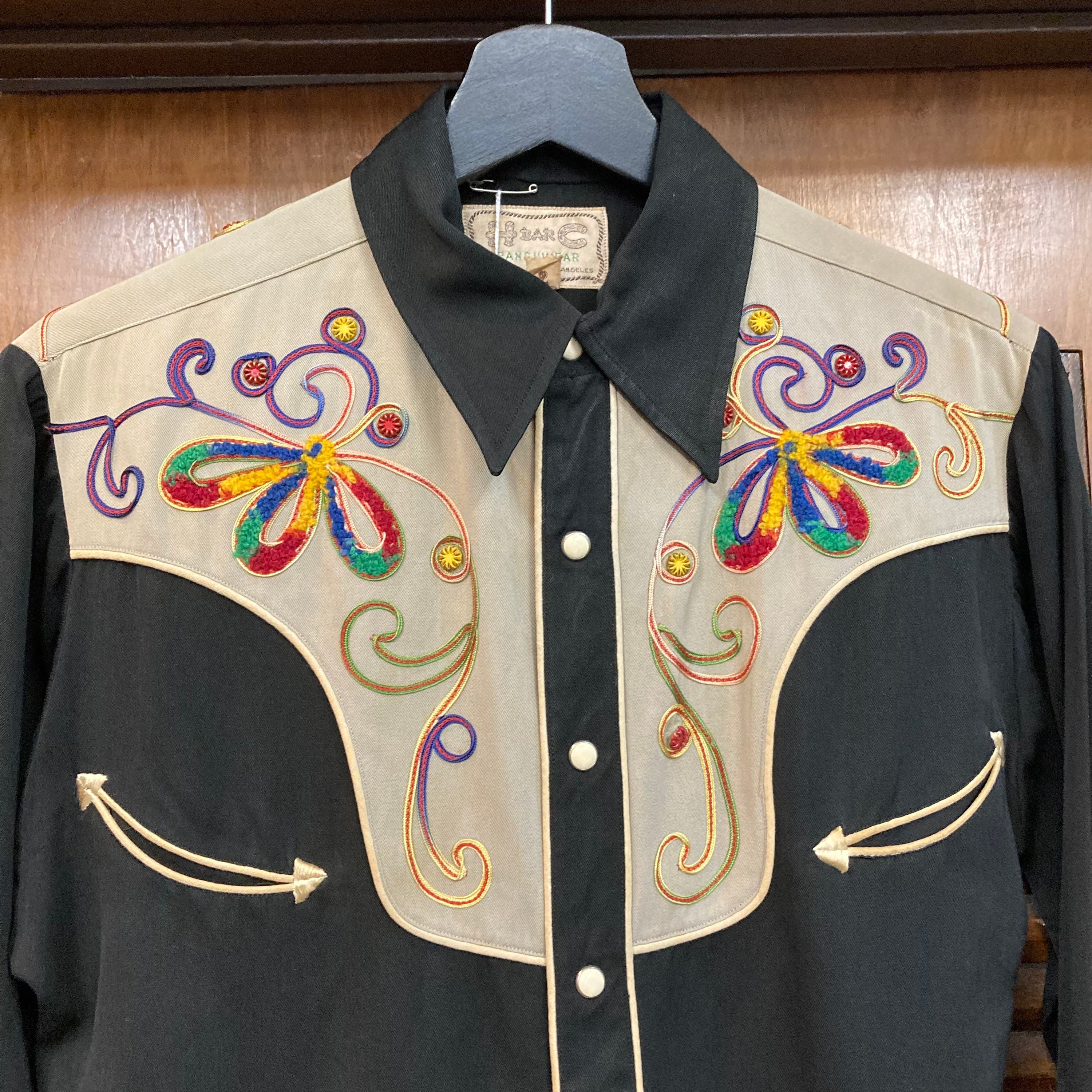 VintageOnHollywood Vintage 1940's H Bar C Jet Black Western Cowboy Gabardine Rockabilly Shirt, 40's Snap Button Shirt, Vintage Clothing VintageOnHollywood Vintage 1940's H Bar C Jet Black Western Cowboy Gabardine Rockabilly Shirt, 40's Snap Button Shirt, Vintage Clothing